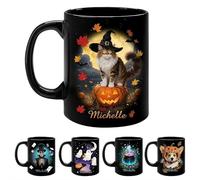 Tasse d'Halloween personnalisée en forme de chat noir, tasse à café personnalisée en céramique M-ug, cadeau décoratif H-alloween pour les amateurs de C-at, femmes/hommes/meilleurs amis
