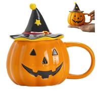 Tasse d'Halloween, tasse de citrouille mignonne 320 ml avec couvercle en forme de chapeau sorcière, café en céramique résistant à la chaleur avec poignée pour cadeaux Creative Halloween