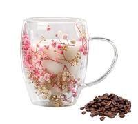Tasse Double Paroi Avec Fleurs Séchées, Tasse En Verre À Double Paroi