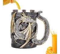 Tasse dragon - Gobelet à café dragon 3D - Chope à bière | Tankard acier inoxydable 568 ml, extérieur résine peinte à la main, vaisselle style gothique médiéval, poignée confortable pour thé, café