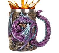 Tasse dragon - Gobelet à café dragon 3D - Chope à bière | Tankard acier inoxydable 568 ml, extérieur résine peinte à la main, vaisselle style gothique médiéval, poignée confortable pour thé, café