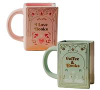 Tasse Du Rat De Bibliothèque - Tasse à Thé En Céramique Originale, Tasse à Café En Forme De Livre à Couverture Rigide Peinte, Cadeau Mignon Et Amusant Pour Les Amoureux Des Livres(Pink+Green)