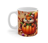 Tasse Écureuil Citrouille & Noël - Mug Pull Vert Festif - Cadeau Automne-Hiver Original 325ml