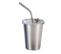 Tasse en acier inoxydable 304 résistant à la rouille avec couvercle à clipser et paille souple - Compatible avec les boissons chaudes et froides - Pour intérieur et extérieur - Argenté - 350 ml