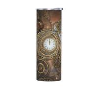 Tasse en acier inoxydable sans accessoires - 591 ml - Bouteille d'eau isotherme avec motif horloge steampunk - Tasse isotherme portable pour boissons chaudes et froides