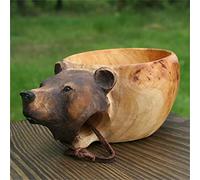 Tasse en Bois SculptéE à La Main Kuksa,Tasse d'image De TêTe d'animaux Kuksa Guksi,Mugs Et Tasses à Café,Tasse De Camp en Bois ExtéRieure,Tasse De Buvette,Joli Cadeau pour Qui Aime La Nature Ours