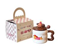 Tasse en céramique 380 ml - Motif chiot mignon - Simple et exquis - Avec couvercle - Cuillère - Rose (boîte portable)