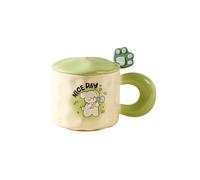 Tasse en céramique 380 ml pour la maison simple, exquise, fraîche et charmante chiot avec couvercle cuillère - vert