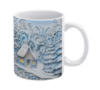 Tasse en céramique 3D Maison d'hiver, tasse à thé, tasse à café, tasse à thé 325 ml, pour hommes et femmes | Idée originale | Blanc