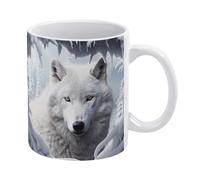 Tasse en céramique 3D représentant un trou de loup blanc d'hiver dans un mur, tasse à café en céramique 325 ml, tasse à thé pour le bureau et la maison, et tasses blanches pour femmes et hommes.