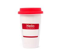 Tasse en céramique avec couvercle en silicone "Hello - My Name Is
