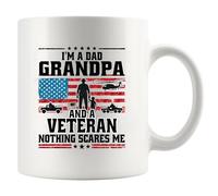 Tasse en céramique avec drapeau américain « I'm A Dad Grandpa And Veteran Nothing Scares Me Veteran Dad » - 325 ml - Blanc