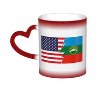 Tasse en céramique avec drapeau de Karachay-Cherkessia et d'Amérique, sensible à la chaleur, changement de couleur, tasse isolée, nouveauté, tasses de voyage uniques, tasses pour la maison, 11 OZ