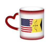 Tasse en céramique avec drapeau de la dynastie Chera et de l'Amérique, sensible à la chaleur, changement de couleur, tasse isolée, nouveauté, tasses de voyage uniques, tasses pour la maison, 11 oz