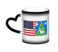 Tasse en céramique avec drapeau du district de Todzhinsky et de l'Amérique, sensible à la chaleur, changement de couleur, tasse isolée, nouveauté, tasses de voyage uniques, tasses pour la maison, 11 o