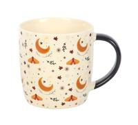 Tasse en céramique avec imprimé lune magique d'automne, 340 ml, motif de lune de récolte élégant avec feuilles et étoiles dorées, passe au micro-ondes, lavage à la main uniquement, idéal pour les