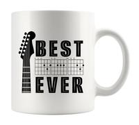 Tasse en céramique avec inscription « Best Dad Ever Guitar Dad » - Cadeau de guitariste de la part d'un fils, d'une fille, d'une épouse, d'une épouse ou d'un joueur de guitare - 325 ml - Blanc