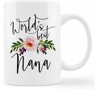 Tasse en céramique avec inscription « Best Nana » - Motif floral - 325 ml - Pour café, lait, thé, grand-mère, grand-mère, grand-mère, anniversaire, fête des mères de la part d'un petit-fils ou d'une
