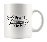 Tasse en céramique avec inscription « Best Teckel Mom Ever » - Cadeau pour amoureux des chiens - Pour femme - Pour amoureux des animaux de compagnie - Petite amie - Fête des mères - 325 ml - Blanc