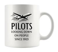 Tasse en céramique avec inscription « Pilots Looking Down on People Since 1903 » - Cadeau de pilote - Aviation - Ingénieur aérospatial - Pour étudiant, avion, mécanicien, capitaine - Blanc - 325 ml