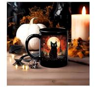 Tasse en céramique avec motif chat mystère de minuit et château mystérieux de minuit - Tasse à café gothique effrayante - Collection d'Halloween pour décoration d'intérieur (C)