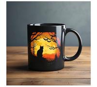 Tasse en céramique avec motif chat mystère de minuit et château mystérieux de minuit - Tasse à café gothique effrayante - Collection d'Halloween pour décoration d'intérieur (B)