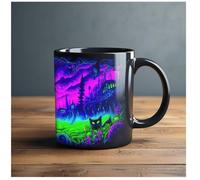 Tasse en céramique avec motif chat mystère de minuit et château mystérieux de minuit - Tasse à café gothique effrayante - Collection d'Halloween - Tasse à thé pour décoration d'intérieur (A)