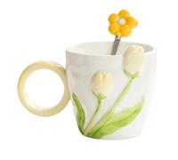 Tasse en céramique avec motif de tulipe en trois dimensions, design créatif en relief pour fille, style cœur, tasse à café, cadeau d'anniversaire, de Saint-Valentin (jaune)