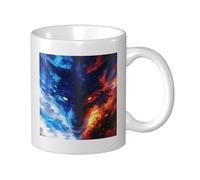 Tasse en céramique avec visages de loup bleus et rouges - Tasse à café élégante pour la maison et le bureau - 325 ml