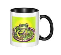 Tasse en céramique bicolore avec grande poignée, grenouille dans un étang, convient pour le bureau et la maison, passe au micro-ondes