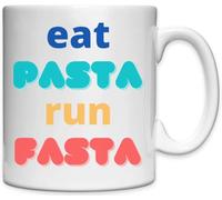 Tasse en céramique blanche avec citation humoristique « Eat Pasta Run Fasta »