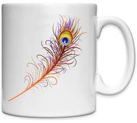 Tasse en céramique blanche avec queue de paon rouge et plume