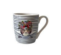 Enesco Tasse en céramique Blanche rayée chat en coffret cadeau - Dimensions de la tasse : Hauteur 8.7 cm - Diamètre 8 cm BLANC