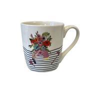 Enesco Tasse en céramique Blanche rayée Flamand Rose en coffret cadeau - Dimensions de la tasse : Hauteur 8.7 cm - Diamètre 8 cm BLANC