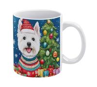 Tasse En Céramique Chien De Noël West Highland White Terrier Chien Flocon De Neige Rétro Mug Colorées Tasses À Café Pour Fête Lait Frère