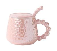 Tasse en céramique colorée style INS de 430 ml - Peut être utilisée avec un couvercle et une cuillère - Tasse à eau pour le petit-déjeuner - Pour le bureau et la maison - Rose