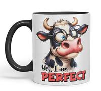 Tasse en céramique colorée « Yes I Am Perfect » - 325 ml - Cadeau sarcastique amusant (noir)