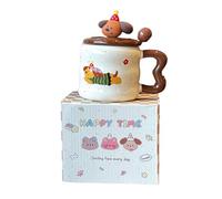 Tasse en céramique de 380 ml, motif chiot mignon, simple et exquis avec couvercle, cuillère verte (boîte colorée)