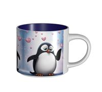 Tasse en céramique de grande capacité avec motif pingouins mignons, corps délicat, corps épais, simple et élégant