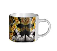 Tasse en céramique de grande capacité mère et bébé éléphant tournesols corps délicat, corps épais, simple et élégant