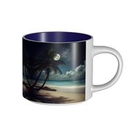 Tasse en céramique de grande capacité, motif palmier tropical, plage tropicale, pleine lune, corps délicat, corps épais, simple et élégant