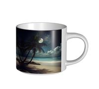 Tasse en céramique de grande capacité, motif palmier tropical, plage tropicale, pleine lune, corps délicat, corps épais, simple et élégant