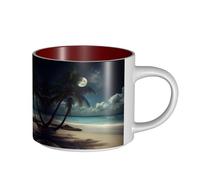 Tasse en céramique de grande capacité, motif palmier tropical, plage tropicale, pleine lune, corps délicat, corps épais, simple et élégant