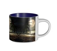 Tasse en céramique de grande capacité, motif palmier tropical, plage tropicale, pleine lune, nuit étoilée, corps délicat, corps épais, simple et élégant