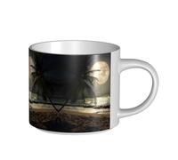 Tasse en céramique de grande capacité, motif palmier tropical, plage tropicale, pleine lune, nuit étoilée, corps délicat, corps épais, simple et élégant