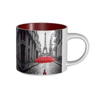 Tasse en céramique de grande capacité, motif Tour Eiffel, Paris Street Parapluie rouge, corps délicat, corps épais, simple et élégant