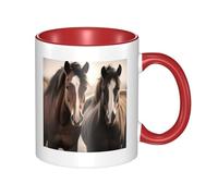 Tasse en céramique double couleur avec motif 3D - Motif deux chevaux - 325 ml