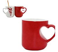 Tasse en céramique en forme de cœur changeant de couleur - Cadeau pour petit ami, petite amie, épouse, mari (rouge)