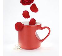 Tasse en céramique en forme de cœur, tasse rouge avec poignée en forme de cœur, tasses à café uniques et amusantes, « Every Time I Raise My Glass I Can Feel The Other Person's Love » (rouge passioné)