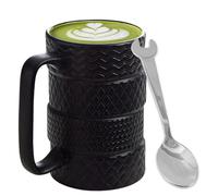 Tasse en céramique en forme de pneu de 500 ml avec cuillère, grande tasse 3D avec anse, tasse en céramique pour café, thé, tasses à café pour conducteurs, mécaniciens, amateurs de voiture, cadeau